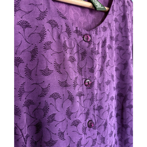 LL BEAN Floral Button Front Maxi Midi Dress Long Sleeve Purple Viscose Blend 12 - Picture 5 of 15